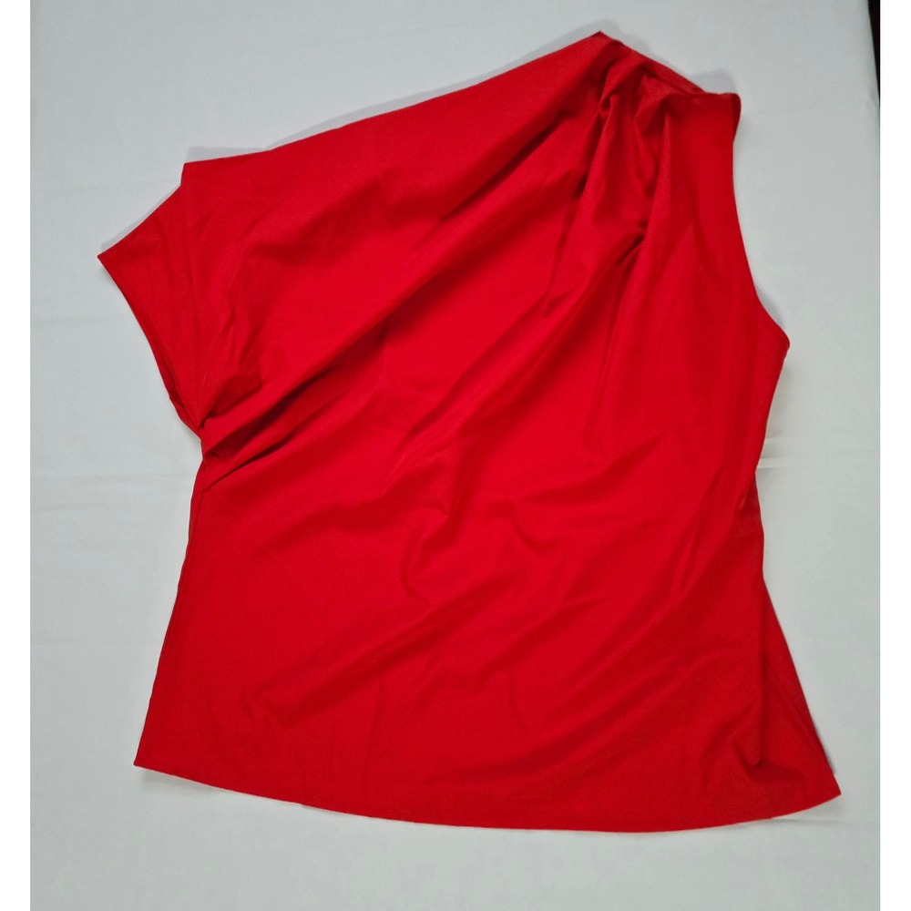 Shein 2 Pack One Shoulder Top Set Red Draped&Blue Floral Peplum Blouse Womens Lg - Picture 2 of 16